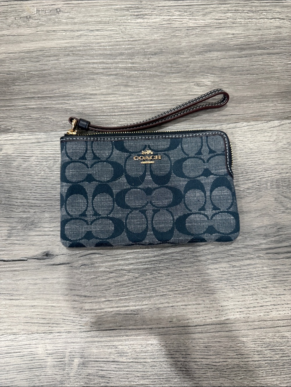 Coach Navy and Denim Signature Wristlet